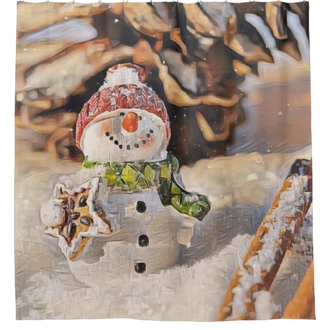 Niedlicher Schneemann in der Schneewasserfarbe Duschvorhang (Vorderseite)