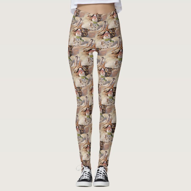 Niedlicher Schneemann in der Schneewasserfarbe Leggings (Vorderseite)