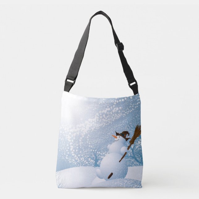 Niedlicher Schneemann in Pastel-Blues Tragetaschen Mit Langen Trägern (Vorderseite)