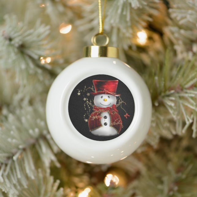 Niedlicher Schneemann in Red Velvet Weihnachten Keramik Kugel-Ornament (Baum)