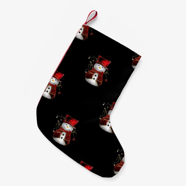 Niedlicher Schneemann in Red Velvet Weihnachten Kleiner Weihnachtsstrumpf (Vorderansicht (hängend))