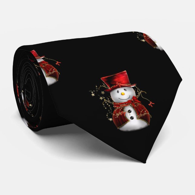 Niedlicher Schneemann in Red Velvet Weihnachten Krawatte (Gerollt)