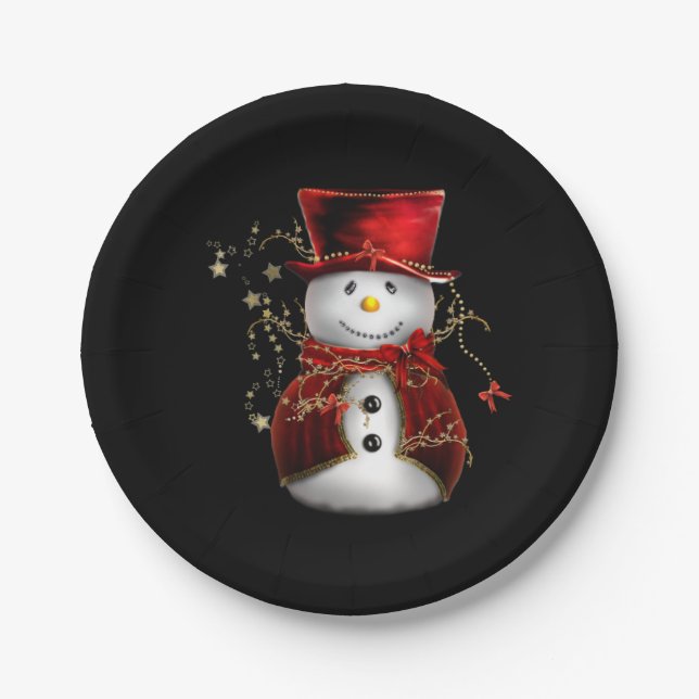 Niedlicher Schneemann in Red Velvet Weihnachten Pappteller (Vorderseite)