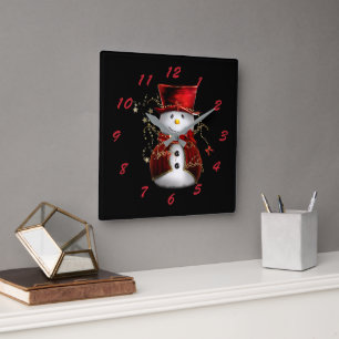 Niedlicher Schneemann in Red Velvet Weihnachten Quadratische Wanduhr
