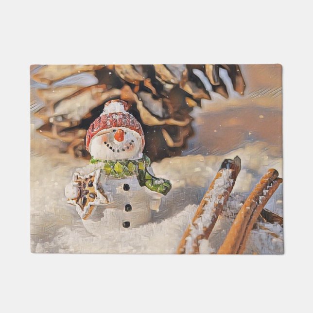 Niedlicher Schneemann in Schneefarbild Fußmatte (Vorderseite)