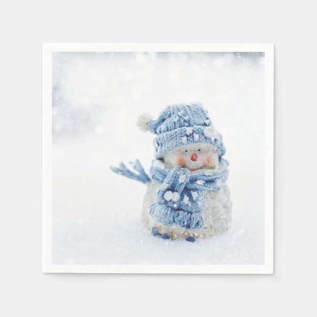 Niedlicher Schneemann in Winterfotografie Weihnach Serviette (Vorderseite)