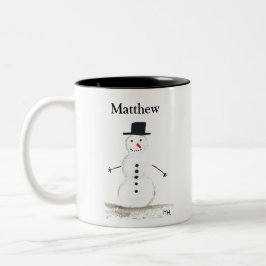 Niedlicher Schneemann Kinder Kinder Winterschnee Zweifarbige Tasse