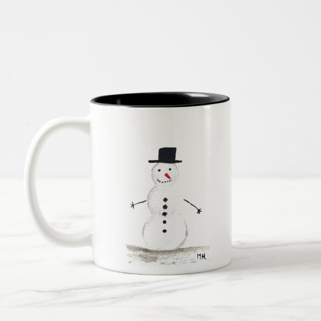 Niedlicher Schneemann Kinder Kinder Winterschnee Zweifarbige Tasse (Links)