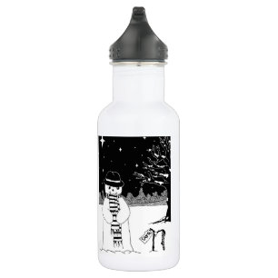 Niedlicher Schneemann lächelt die Schneeszene zu  Trinkflasche