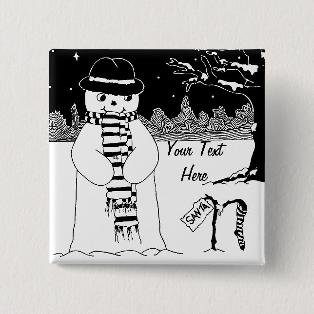 niedlicher Schneemann lächelt in der Schneeszene W Button (Vorderseite)