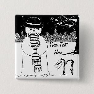 niedlicher Schneemann lächelt in der Schneeszene W Button