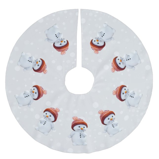 Niedlicher Schneemann Mandala & Schneeflocken auf  Polyester Weihnachtsbaumdecke (Vorderseite)