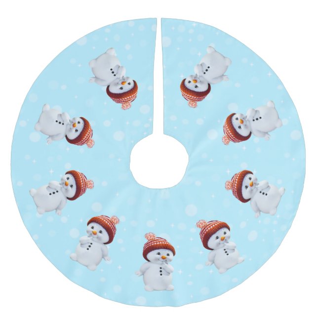 Niedlicher Schneemann Mandala & Schneeflocken Polyester Weihnachtsbaumdecke (Vorderseite)