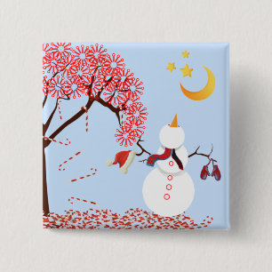 Niedlicher Schneemann mit Blick auf den Mondknopf Button
