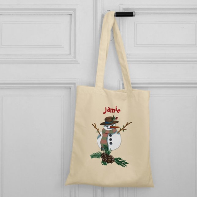 Niedlicher Schneemann mit deinem Namen darauf. Tragetasche (Von Creator hochgeladen)