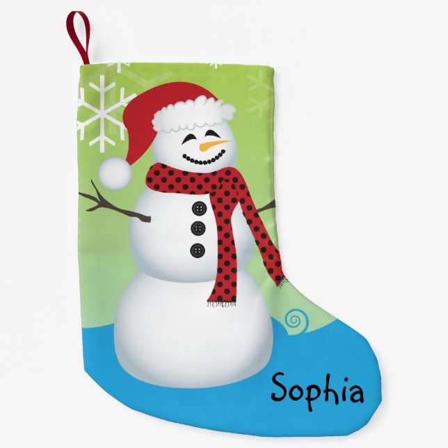 Niedlicher Schneemann mit einer Weihnachtsmannmütz Kleiner Weihnachtsstrumpf (Vorderseite)