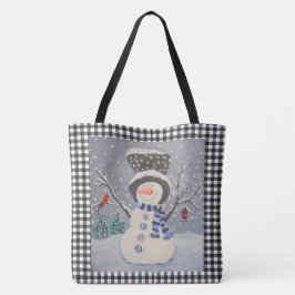 Niedlicher Schneemann mit Kardinal auf Schwarz Buf Tasche