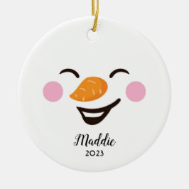 Niedlicher Schneemann mit personalisiertem Namen,  Keramik Ornament