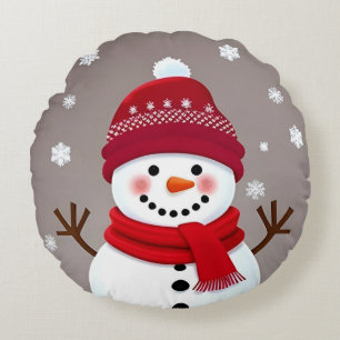 Niedlicher Schneemann mit rotem Schal Rundes Kissen