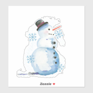Niedlicher Schneemann mit Schneeflocken Aufkleber