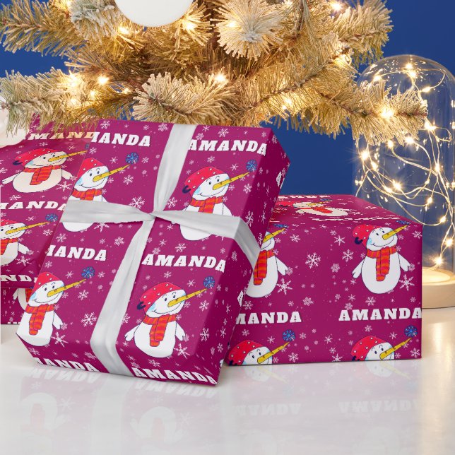 Niedlicher Schneemann mit Schneeflocken Kinder Wei Geschenkpapier (Feiertage)
