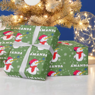 Niedlicher Schneemann mit Schneeflocken Kinder Wei Geschenkpapier