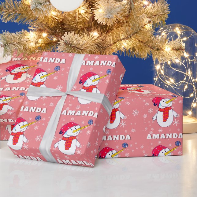 Niedlicher Schneemann mit Schneeflocken Kinder Wei Geschenkpapier (Feiertage)