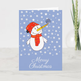 Niedlicher Schneemann mit Schneeflocken Weihnachte Feiertagskarte
