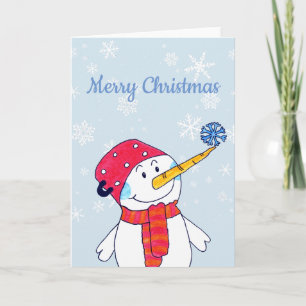 Niedlicher Schneemann mit Snowflake Blue Kids Weih Feiertagskarte
