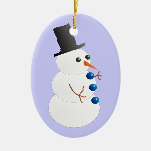 Niedlicher Schneemann mit Tophat Keramik Ornament (Vorne)