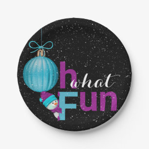 niedlicher Schneemann mit Urlaubsornament Pappteller