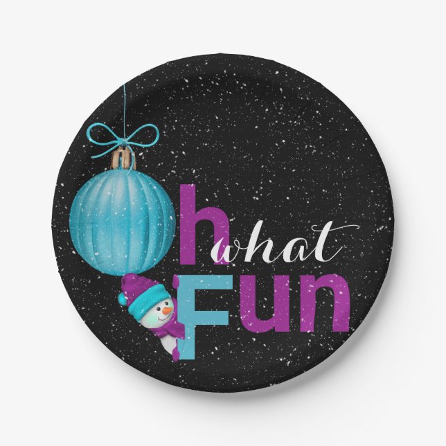 niedlicher Schneemann mit Urlaubsornament Pappteller (Vorderseite)