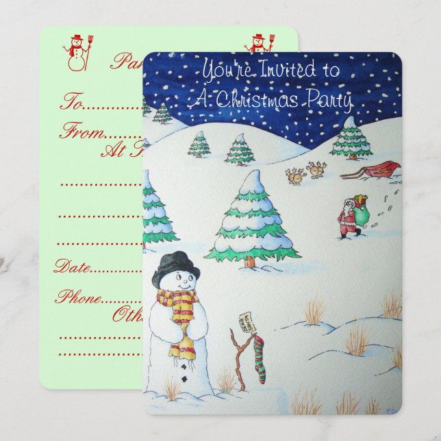 Niedlicher Schneemann mit Weihnachts-Strumpf im Sc Einladung (Vorne/Hinten)