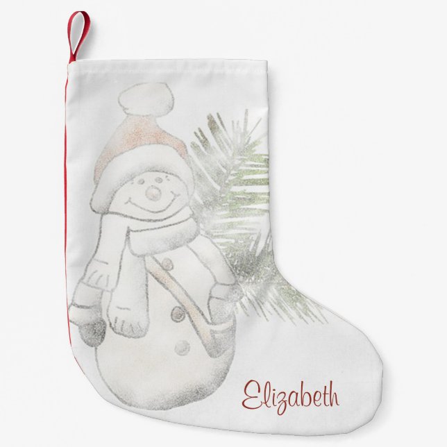 Niedlicher Schneemann mit Weihnachtsmannmütze - Pe Kleiner Weihnachtsstrumpf (Vorderseite)