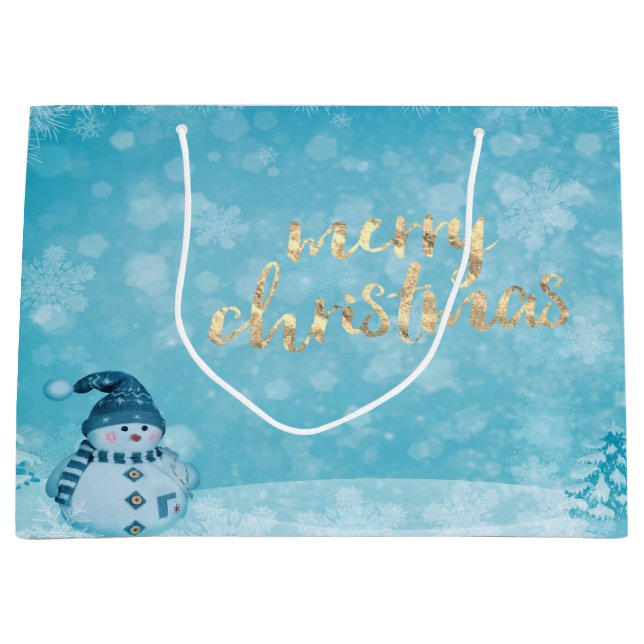 Niedlicher Schneemann Pine Tree Holiday Große Geschenktüte (Vorderseite)