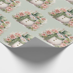 Niedlicher Schneemann Rosa Blume Weihnachtsfeierta Geschenkpapier