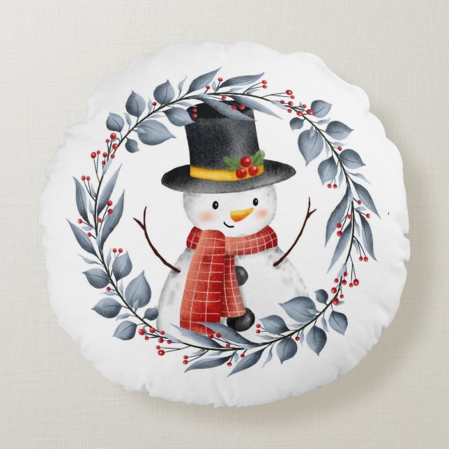 Niedlicher Schneemann Rundkissen Rundes Kissen (Vorderseite)