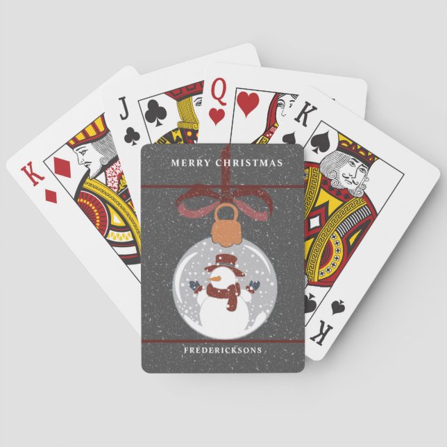 Niedlicher Schneemann Schneeglobe Weihnachtsschmuc Spielkarten (Rückseite)