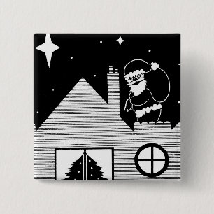 Niedlicher Schneemann schwarz-weiß Weihnachtsknopf Button