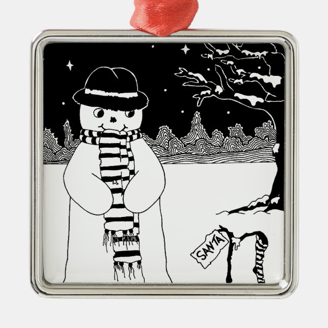 niedlicher Schneemann Silbernes Ornament (Vorne)