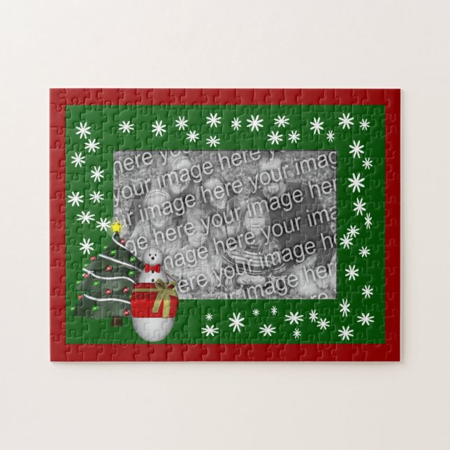 Niedlicher Schneemann und Baum Urlaub Ihr Foto (Horizontal)
