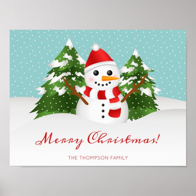Niedlicher Schneemann und personalisierbarer Name  Poster (Vorne)