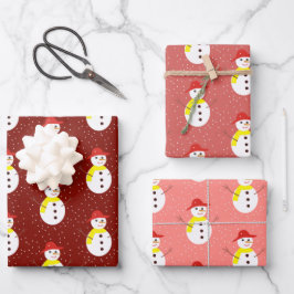 Niedlicher Schneemann und roter Schnee Geschenkpapier Set