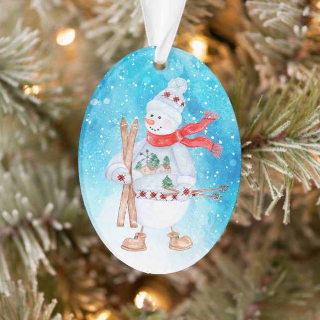 Niedlicher Schneemann und Snowski Urlaub Ornament (Baum)