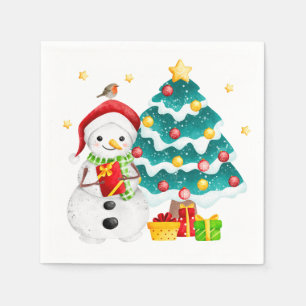 Niedlicher Schneemann und Weihnachtsbaum Serviette