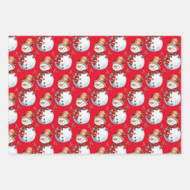 Niedlicher Schneemann und Weihnachtsbaum Wasserfar Geschenkpapier Set