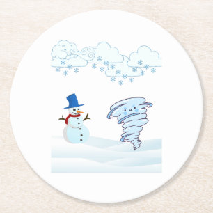 Niedlicher Schneemann und Wind Runder Pappuntersetzer