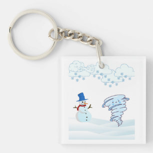 Niedlicher Schneemann und Wind Schlüsselanhänger