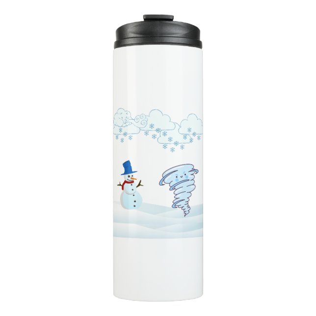 Niedlicher Schneemann und Wind Thermosbecher (Vorderseite)