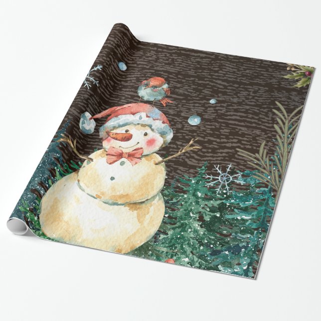 Niedlicher Schneemann & Waldtiere Weihnachten Geschenkpapier (Ungerollt)